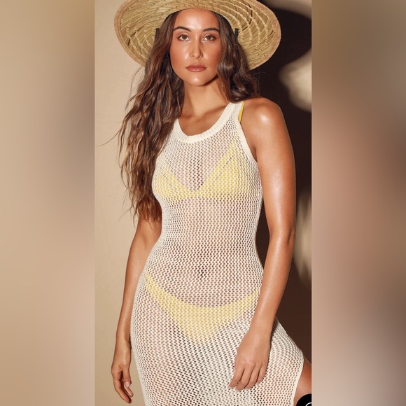 Lulus Sandy Cove Cream Sheer Crochet Swim Cover-up - Picture 2 of 11